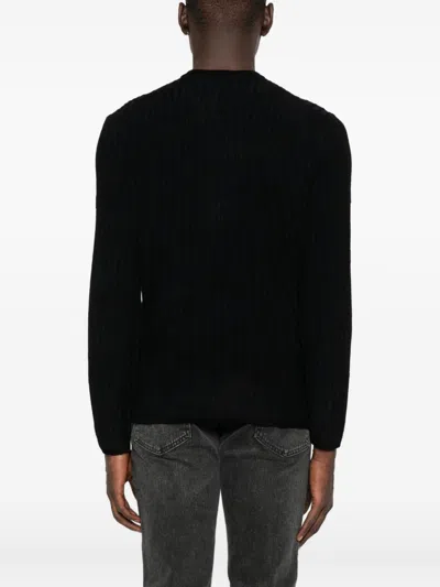 Emporio Armani Tonal Diamond Wool Sweater In Black