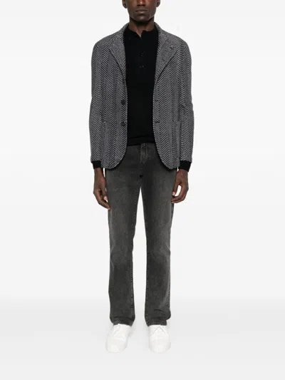 Emporio Armani Tonal Diamond Wool Sweater In Black