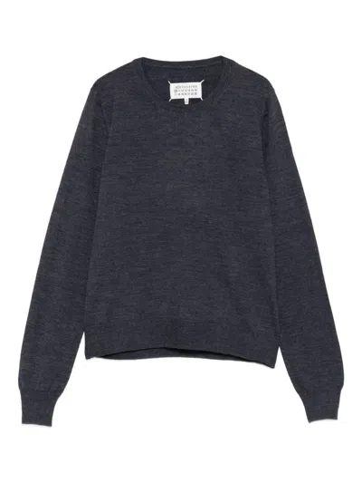 Maison Margiela Lightweight Wool Crewneck Long Sleeve Sweater In Gray