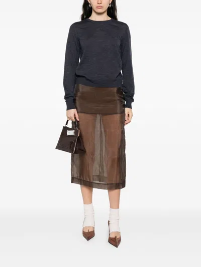 Maison Margiela Lightweight Wool Crewneck Long Sleeve Sweater In Gray