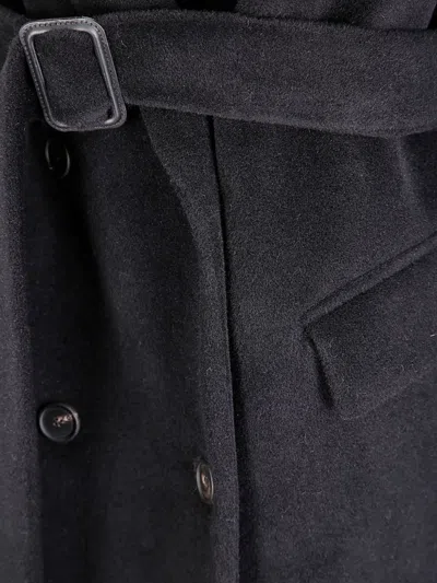 Tagliatore Long Belted Double-breasted Wool Coat In Black