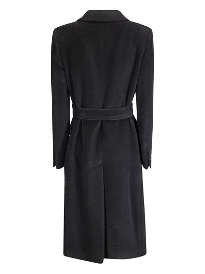 Tagliatore Long Belted Double-breasted Wool Coat In Black