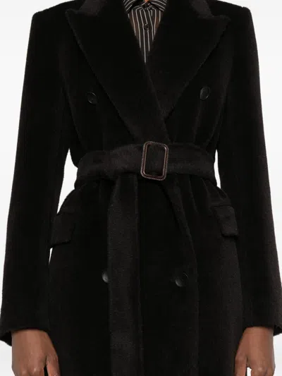 Tagliatore Long Double-breasted Wool Coat Belted Waist In Black