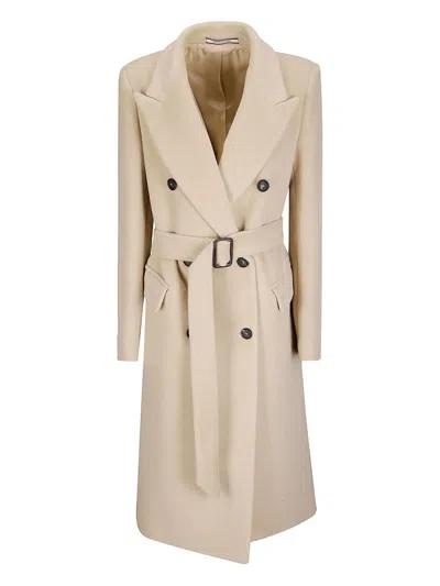Tagliatore Double-breasted Wool Coat Belted Waist In Neutral