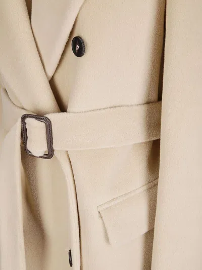 Tagliatore Double-breasted Wool Coat Belted Waist In Neutral