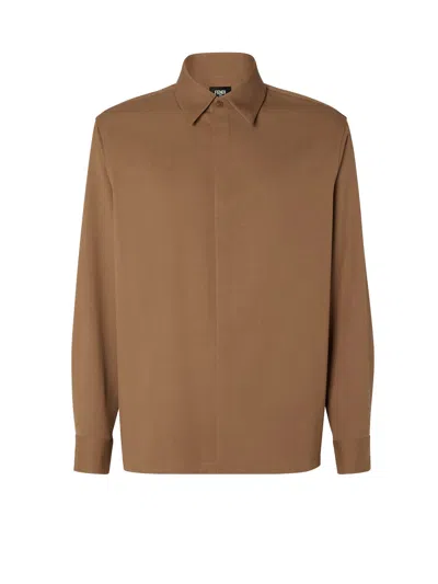 Fendi Luxurious Wool Long Sleeve Shirt In Brown