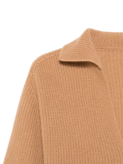 Alysi Wool Polo Sweater In Brown