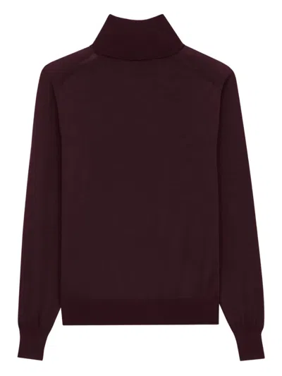 Saint Laurent Wool Turtleneck Sweater Long Sleeves In Blue