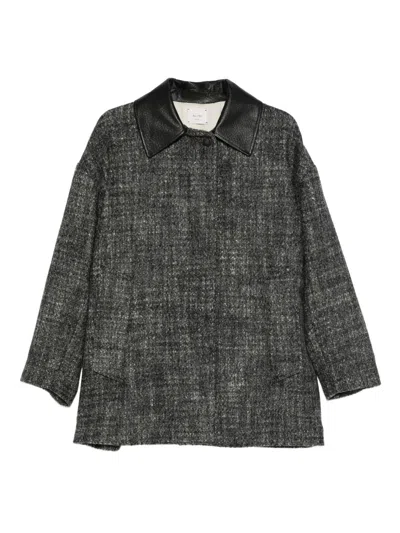 Alysi Contrast-collar Coat In Gray