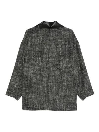 Alysi Contrast-collar Coat In Gray