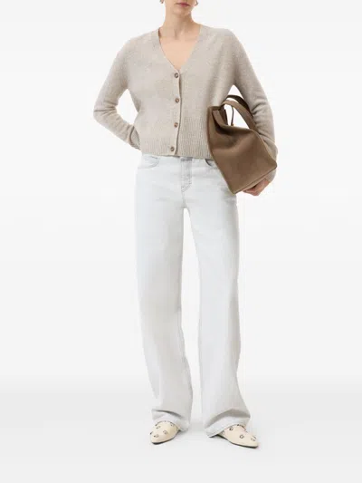 Closed Wool V-necked Cardigan In Gray