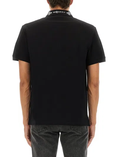 Alexander Mcqueen Polo Shirt With Logo On The Collar In Black