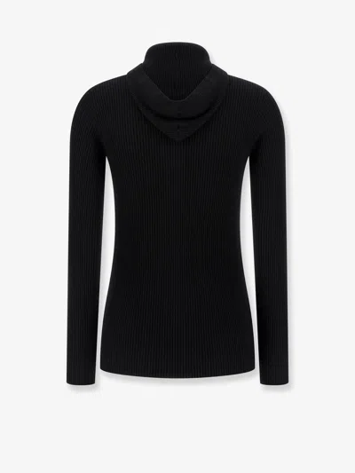 Brunello Cucinelli Knit Sweater Hood Ribbed Texture In Black