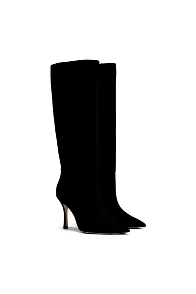 Larroude Black Kate 100 Suede Knee-high Boots In Black
