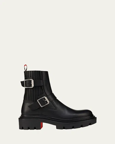 Christian Louboutin Ankle Biker Boots With Buckle And Chunky Sole In Black