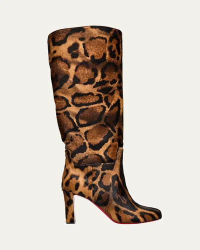 Christian Louboutin 85mm Loo Botta Leopard Calf Hair Red Sole Knee-high Boots In Multi