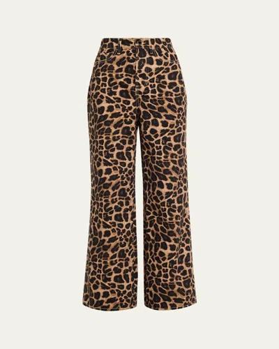 Veronica Beard Taylor High-rise Wide-leg Leopard Jeans With Chaps In Animal Print
