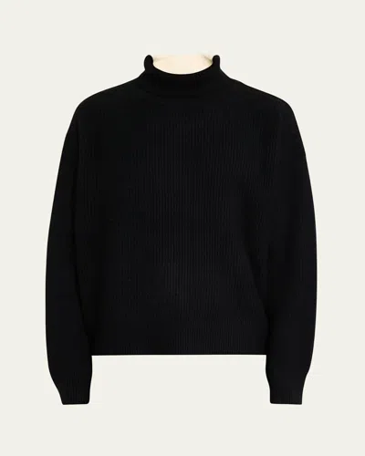 Zankov Men's Merino Wool And Cashmere Rib Color-block Turtleneck Sweater In Black