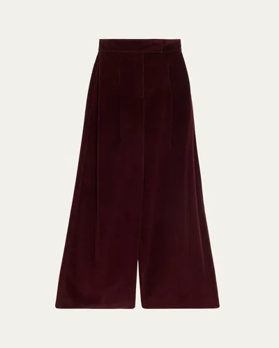 Max Mara Cherry-colored Wide-leg Trousers In Velvet In Burgundy