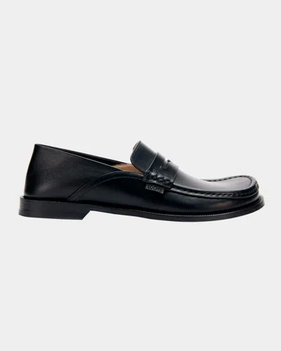 Loewe Penny Strap Round Toe Stitched Detailing Loafers In Black