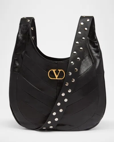 Valentino Hoboho Small Shoulder Bag With Studded Strap In Black