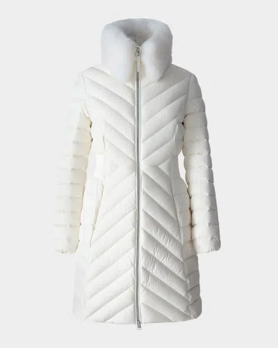 Mackage Lyris Quilted Down Coat With Detachable Shearling Trim In White