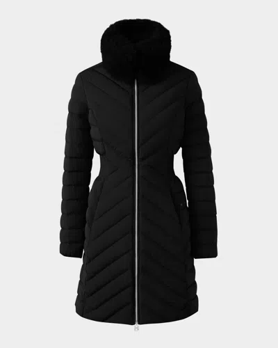 Mackage Lyris Quilted Down Coat With Detachable Shearling Trim In Black