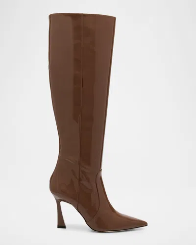 Stuart Weitzman 85mm Vinnie Patent Leather Knee-high Boots In Animal Print