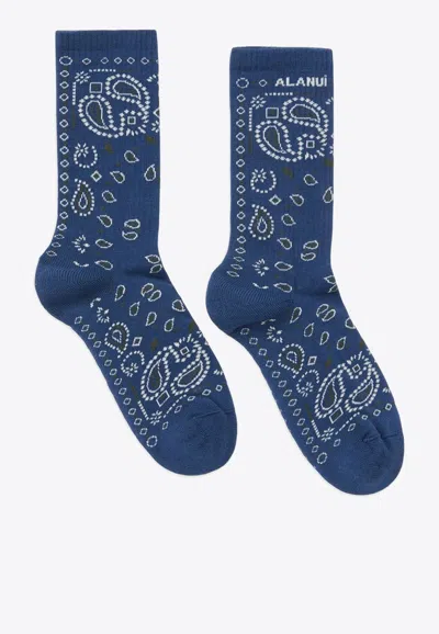 Alanui Paisley Print Mid-calf Socks In Blue