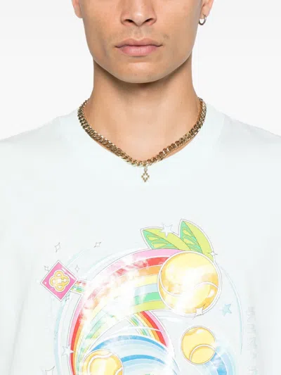 Casablanca T-shirt In Cotone Azzurro Pastello Uomo In Blue