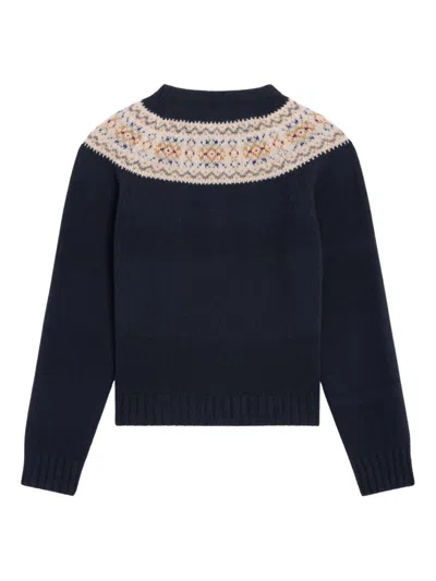 Celine Crewneck Sweater In Triomphe Fair Isle Wool In Blue