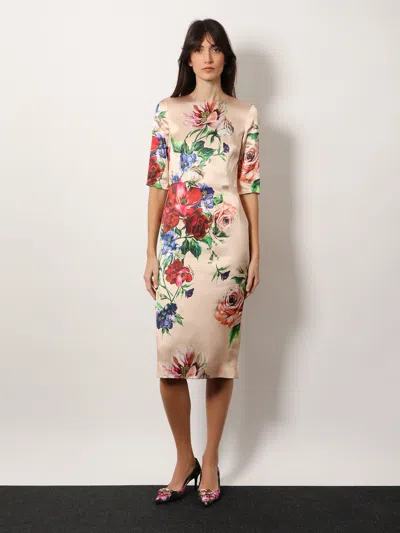 Dolce & Gabbana Midi Dress With Floral Print In Multi