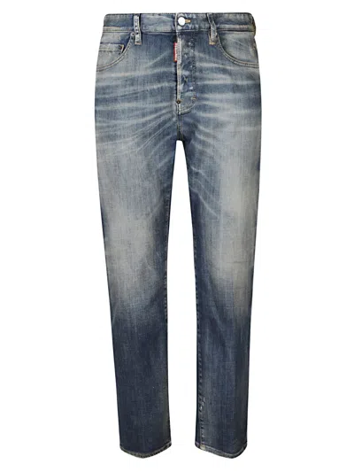 Dsquared2 Medium Blue Straight-leg Jeans With Traditional Five-pocket Design In Blue