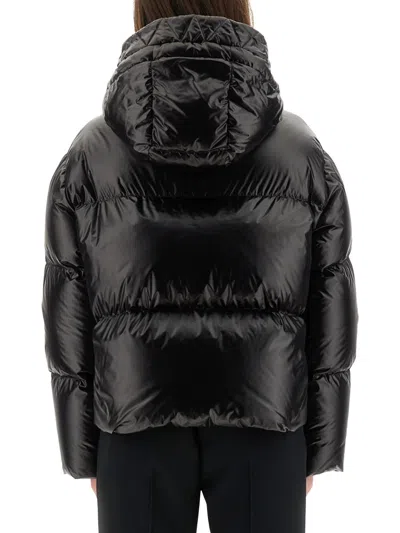 Fay Cropped Black Nylon Down Jacket With Iconic Fastening And Windproof Cuffs In Animal Print