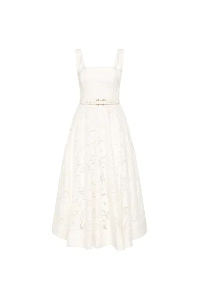 Rebecca Vallance Ginger Floral Lace-trimmed Midi Dress In White