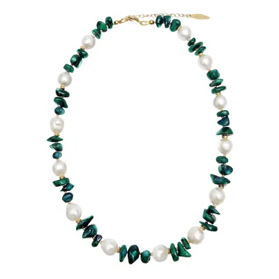 Farra Women's Irregular Green Bamboo Coral With Freshwater Pearls Necklace In Green