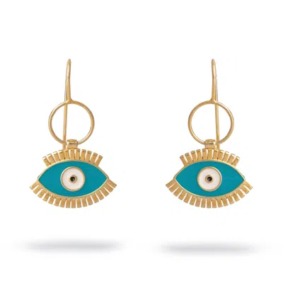 Ebru Jewelry Women's Gold / Blue Protective Aura Turquoise Evil Eye Earrings - Turquoise In Blue