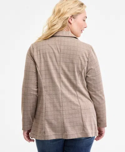 Liverpool Los Angeles Plus Size Plaid Boyfriend Blazer In Brown