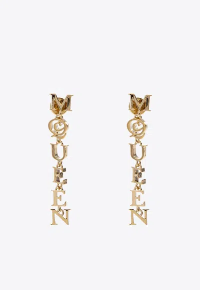 Alexander Mcqueen Pale Gold-finished Logo Pendant Earrings Accessories In Gold