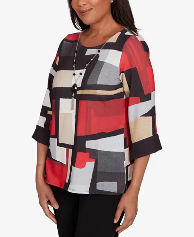 Alfred Dunner Petite Jet Setter Knit Color Block Crewneck Top In Multi