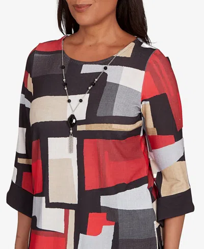 Alfred Dunner Petite Jet Setter Knit Color Block Crewneck Top In Multi