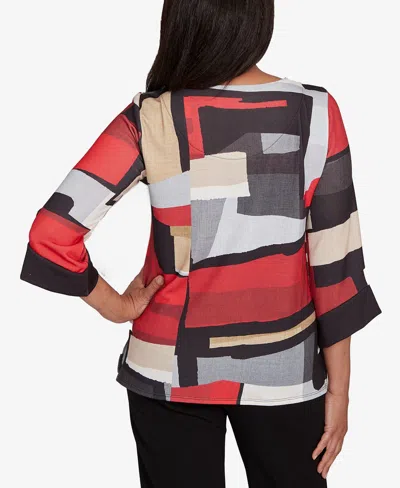 Alfred Dunner Petite Jet Setter Knit Color Block Crewneck Top In Multi