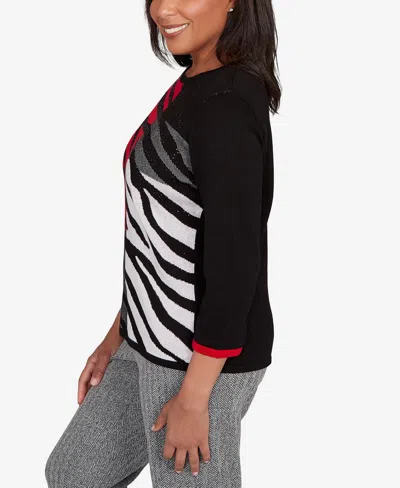 Alfred Dunner Petite Jet Setter Zebra Color Block Long Sleeve Sweater In Multi