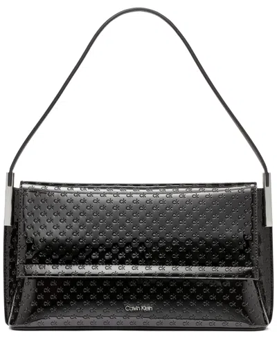Calvin Klein Women's Verne Signature Embossed Flap Shoulder Bag In Black