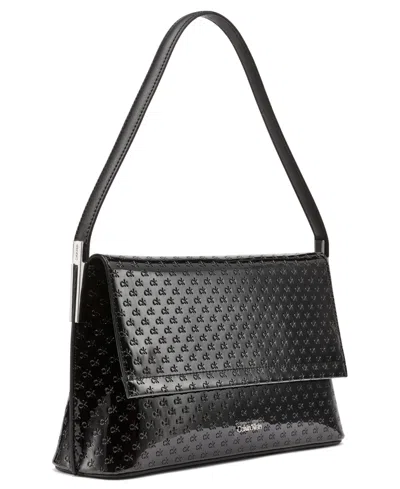 Calvin Klein Women's Verne Signature Embossed Flap Shoulder Bag In Black