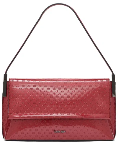 Calvin Klein Women's Verne Signature Embossed Flap Shoulder Bag In Red