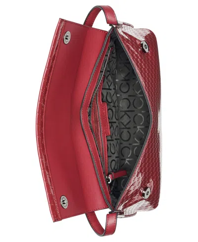 Calvin Klein Women's Verne Signature Embossed Flap Shoulder Bag In Red