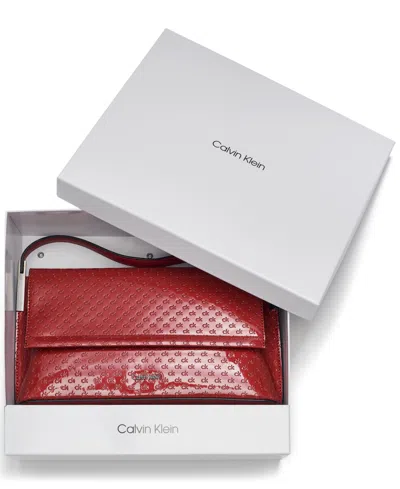 Calvin Klein Women's Verne Signature Embossed Flap Shoulder Bag In Red