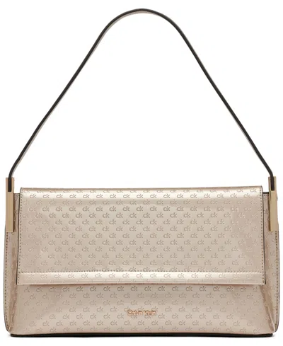 Calvin Klein Women's Verne Signature Embossed Flap Shoulder Bag In Silver