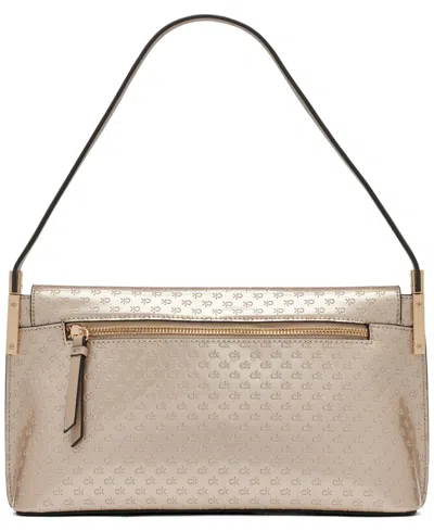 Calvin Klein Women's Verne Signature Embossed Flap Shoulder Bag In Silver